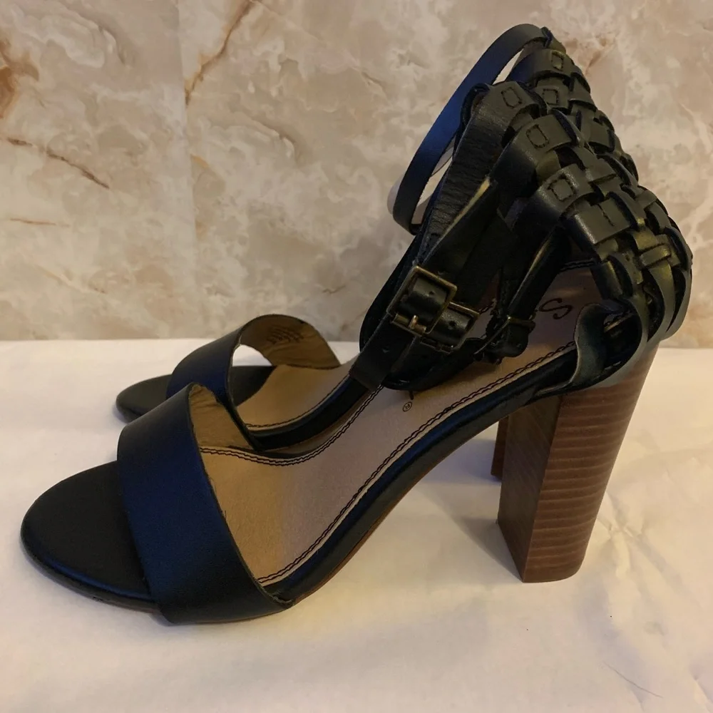 Splendid Jena 7.5 leather weave ankle strap heel